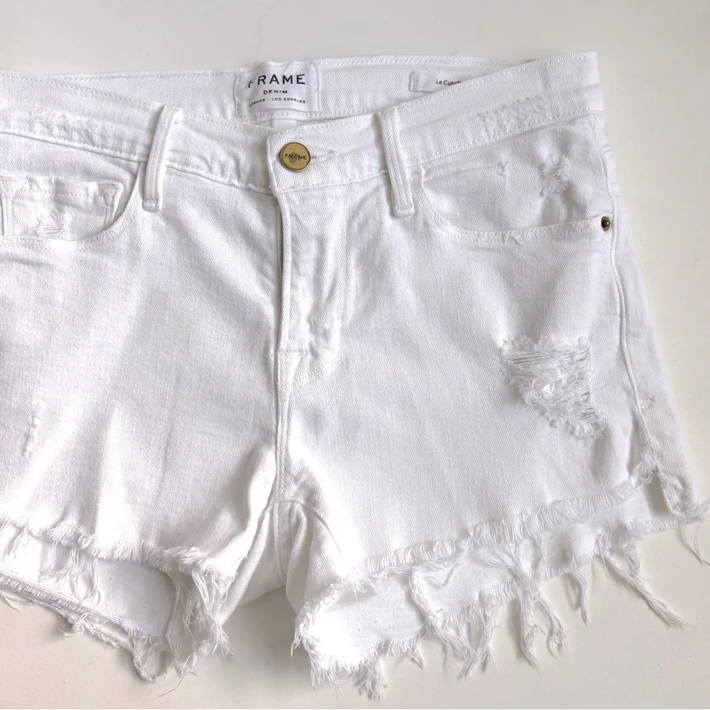 Frame Denim Le Cutoff Tulip Frayed Hem Jean Short Distressed White Blank Rookley